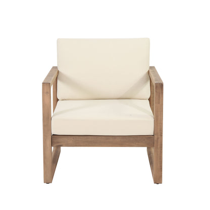 4 Pieces Acacia Wood Patio Furniture Set, Outdoor Furniture With Coffee Table, Patio Conversation Set Deep Seating With Soft Cushion, Porch Chairs For Backyard Porch Balcony - Brown Wash / Beige