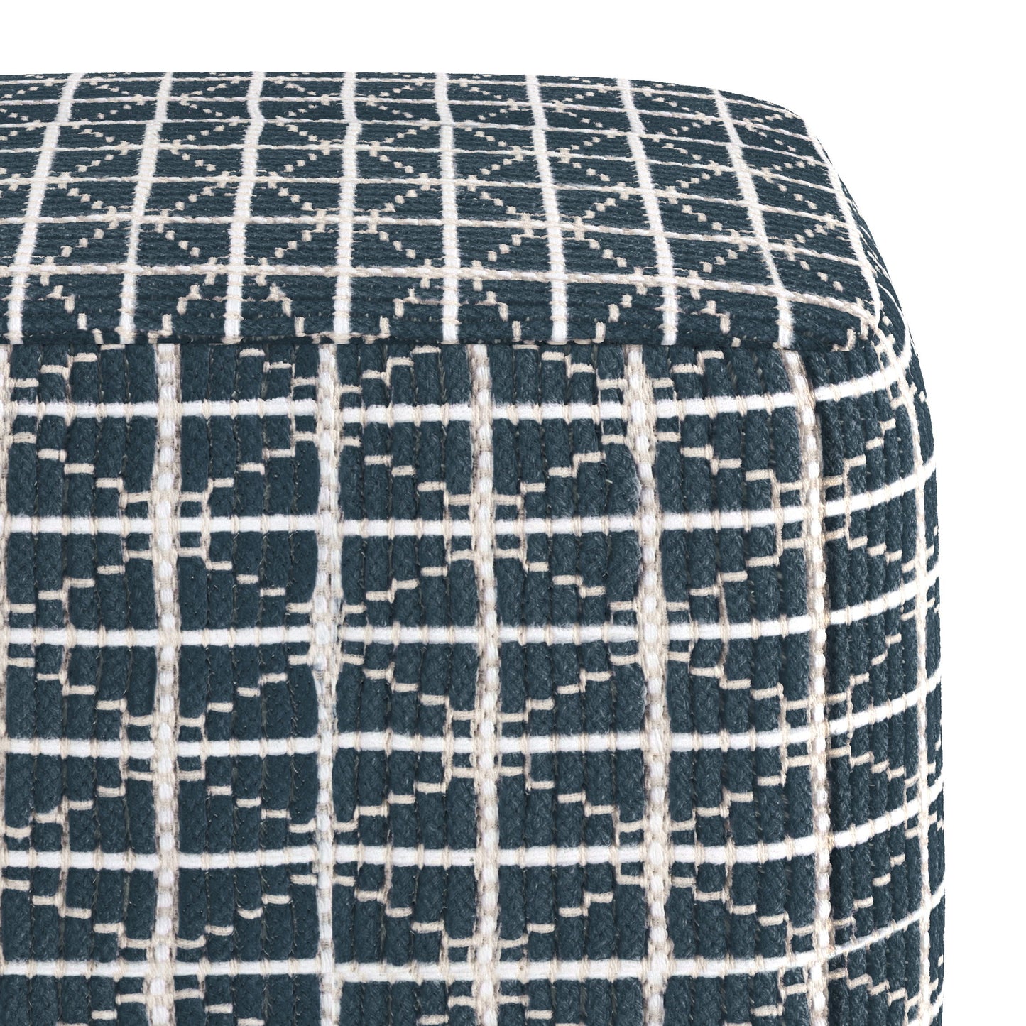 Noreen - Square Pouf - Dark Blue / White