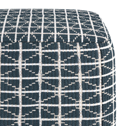 Noreen - Square Pouf - Dark Blue / White