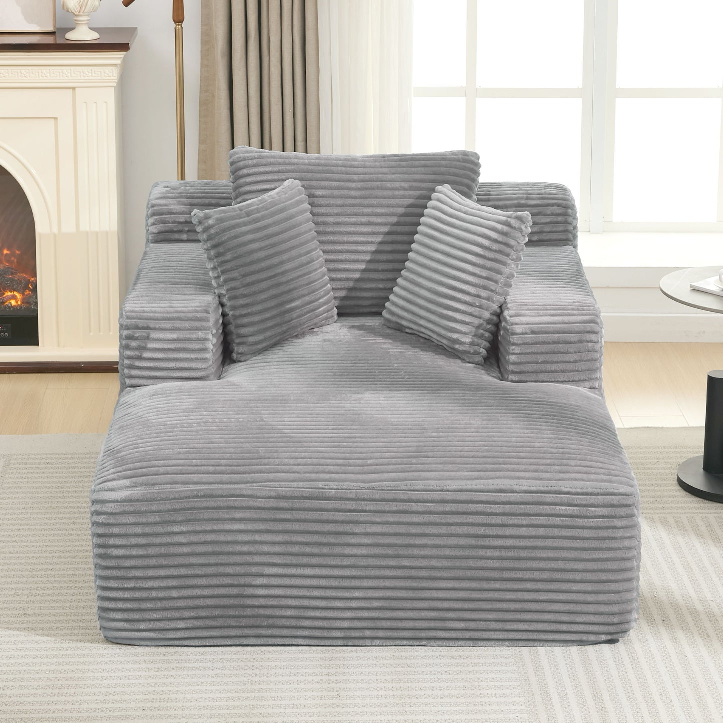 Modern Full Compressed Chaise Lounge Sofa Bed With Removable Pillows, Upholstered - Gray