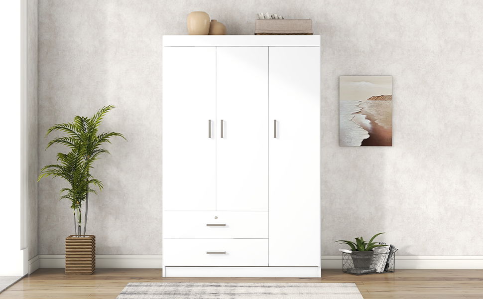 3 Door Wardrobe With 2 Drawers - White