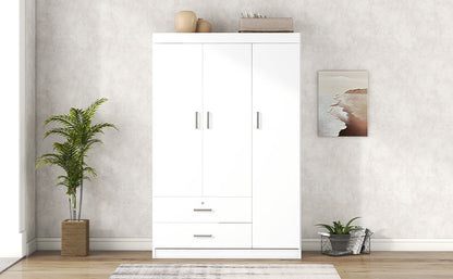 3 Door Wardrobe With 2 Drawers - White