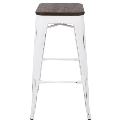 Oregon - Industrial Stackable Barstool (Set of 2) - Vintage White / Espresso