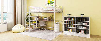 Full Size Loft Bed With Desk And Lateral Storage Ladder - White