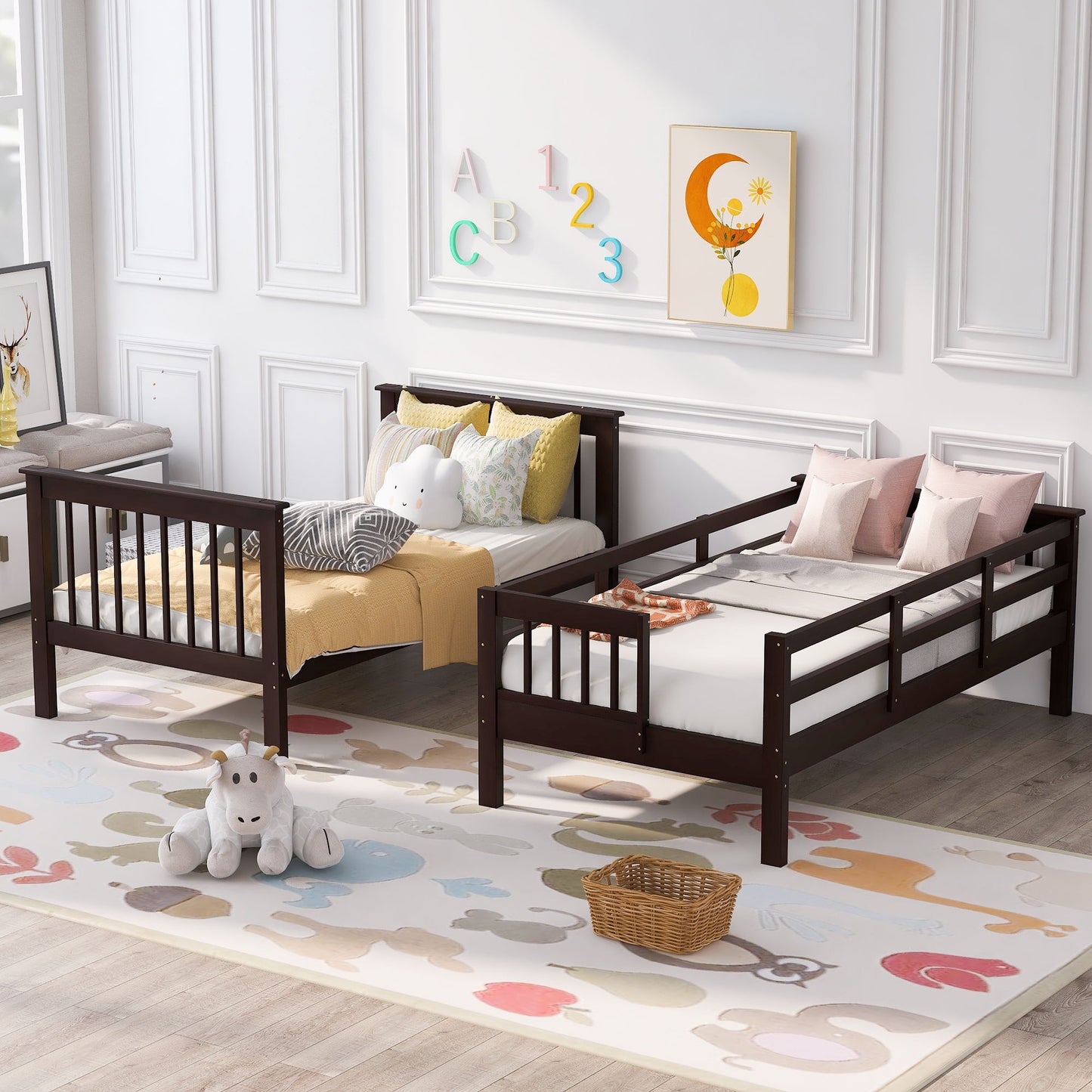 Twin Over Twin Stairway Bunk Bed With Storage And Guard Rail For Bedroom - Espresso