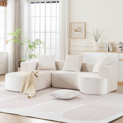 Modular Sectional Sofa With L Shape Chaise, Cloud Sectional Modern Sleeper Couch With Deep Seat, Sponge Compression Sofas - Beige