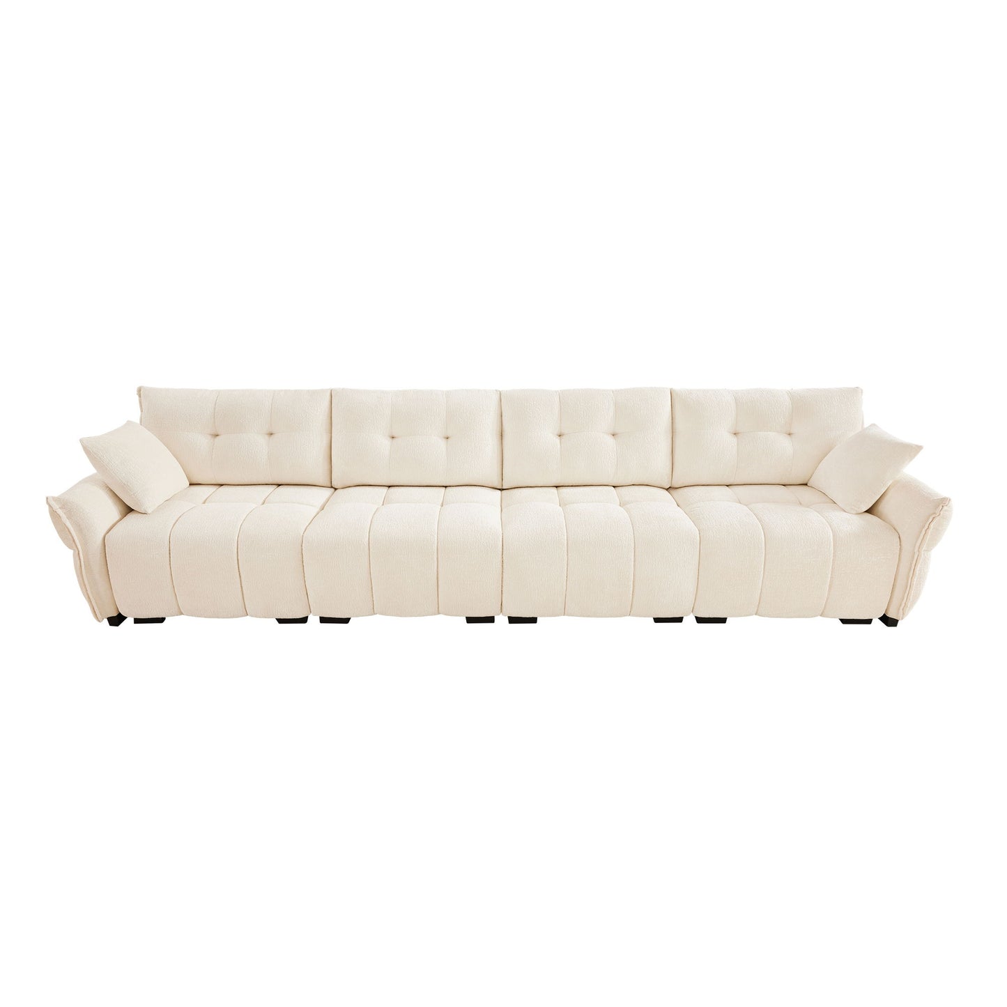 Modern 4 Seater Sofa Frame, Premium, High Resilience Cushions - White