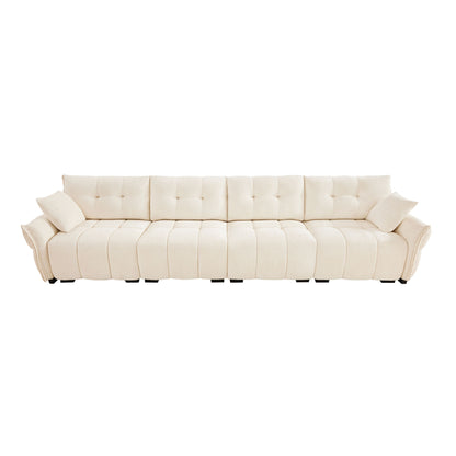 Modern 4 Seater Sofa Frame, Premium, High Resilience Cushions - White