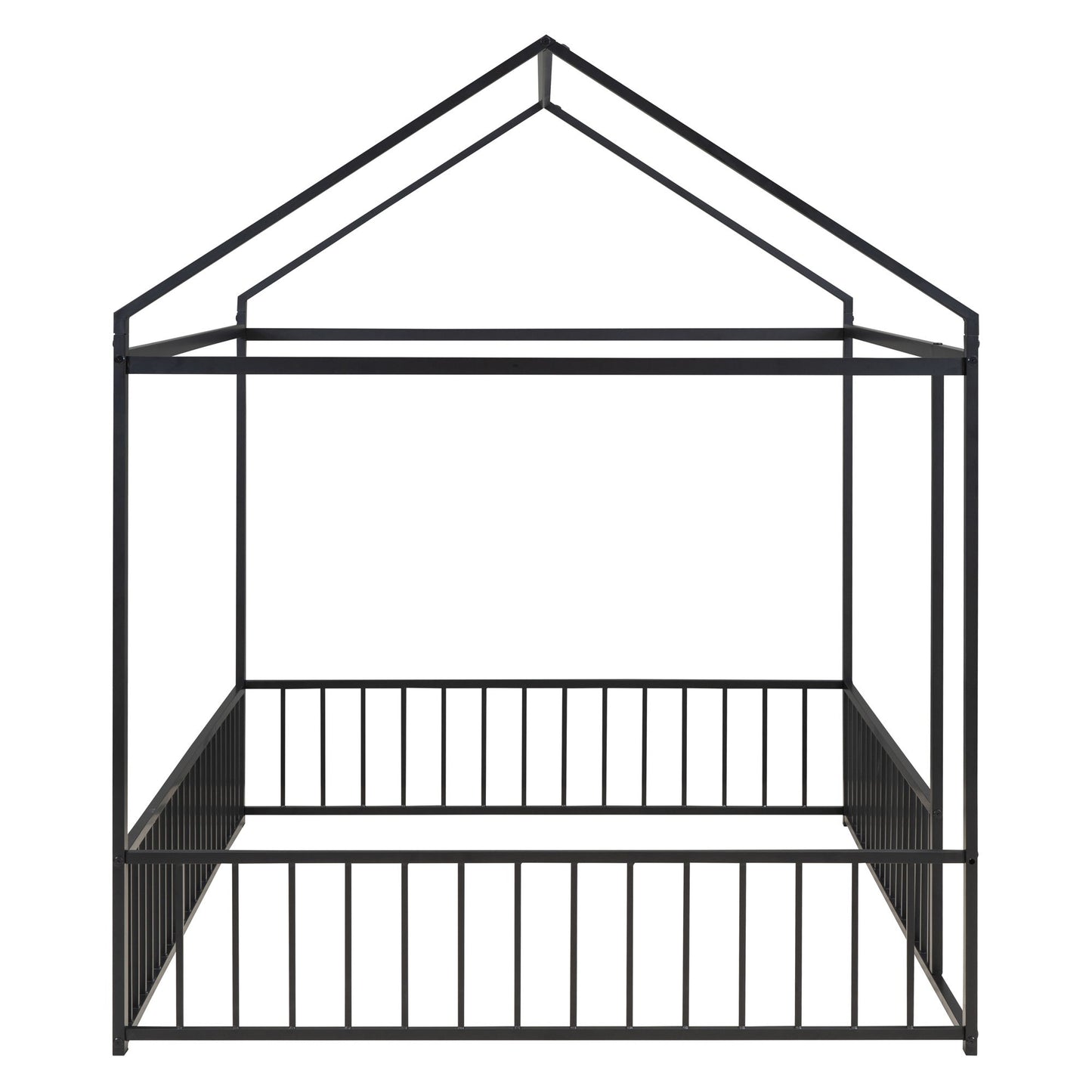 Full Size Bed House Bed Frame With Fence - Black