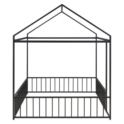 Full Size Bed House Bed Frame With Fence - Black