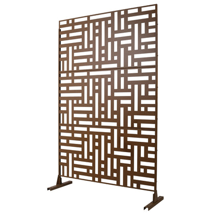 Outdoor & Indoor Privacy Screen Metal Privacy Screen, Freestanding Decorative Privacy Screen - Brown