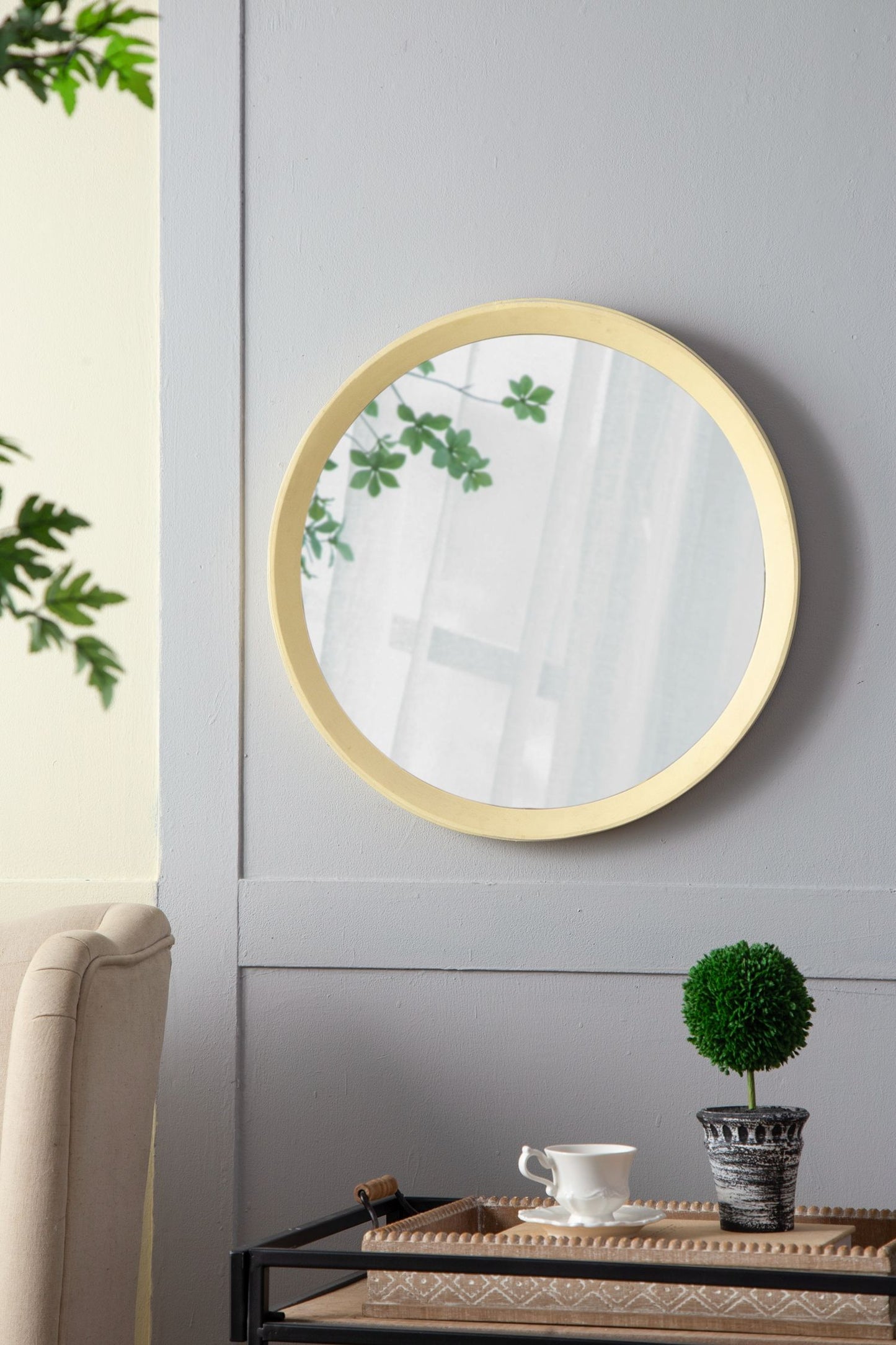 Transitional Decor Style Mango Wood Wall Mirror Wall Decor With Frame Of Solid Mango Wood For Bathroom, Entryway Console Lean Against Wall - Cream