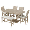 Topmax - 6 Piece Wood Half Round Dining Table Set Kitchen Table Set With Long Bench And 4 Dining Chairs, Modern Style - Natural