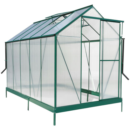 6.3'*10.2'*7' Polycarbonate Greenhouse, Heavy Duty Outdoor Aluminum Walk-In Green House Kit With Rain Gutter, Vent And Door For Backyard Garden - Green