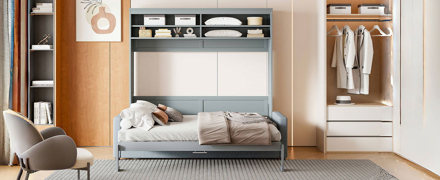 Queen Size Murphy Wall Bed With Sofa - Gray