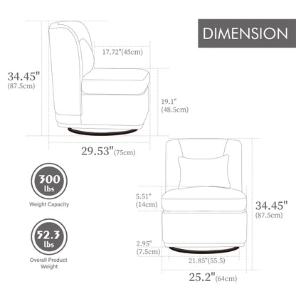 Modern Cushioned Armless Metal Base 360 Degree Swivel Chair With Pillow, Suitable For Living Room, Family Room, Bedroom, Lounge Area, Office - Gray