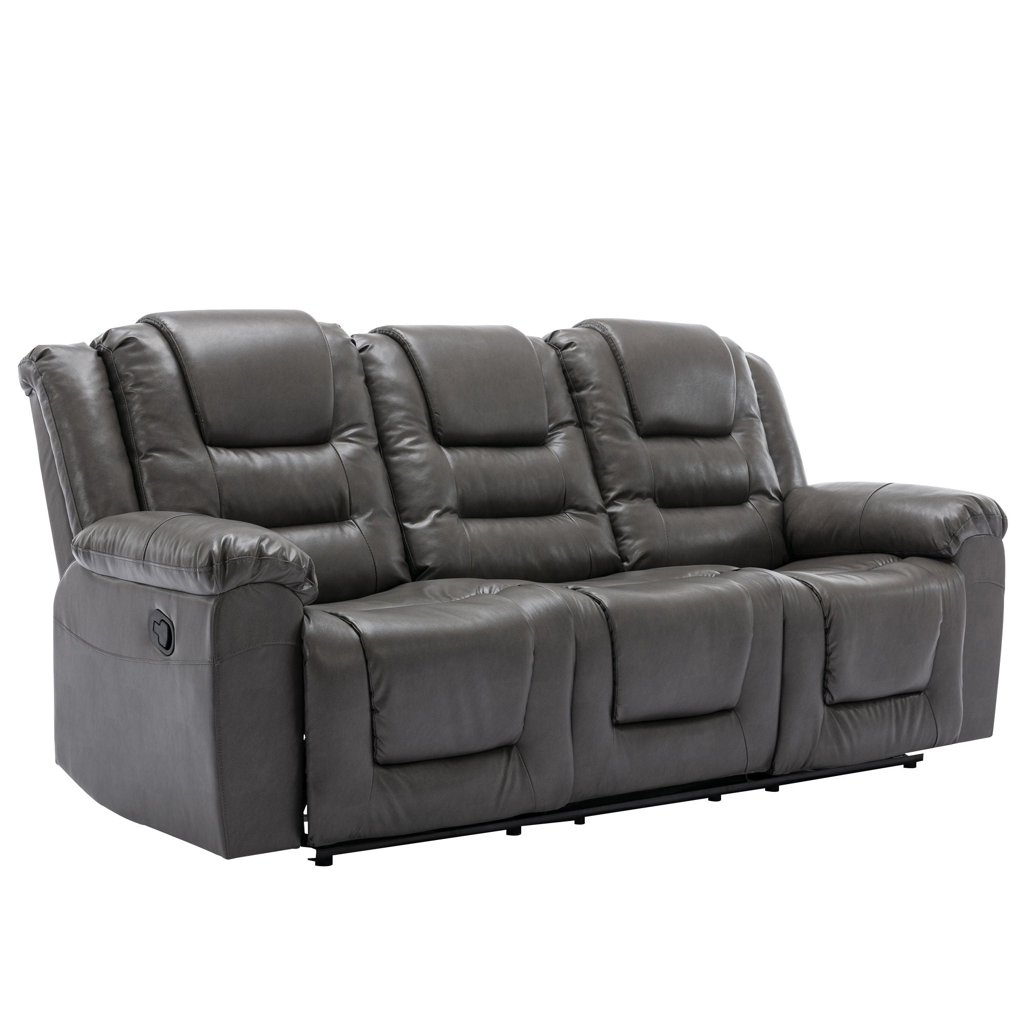 3 Seater Home Theater Recliner Manual Recliner Chair With Two Built-In Cup Holders For Living Room - Gray