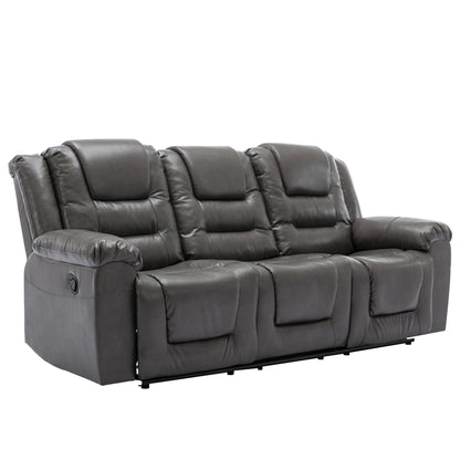 3 Seater Home Theater Recliner Manual Recliner Chair With Two Built-In Cup Holders For Living Room - Gray