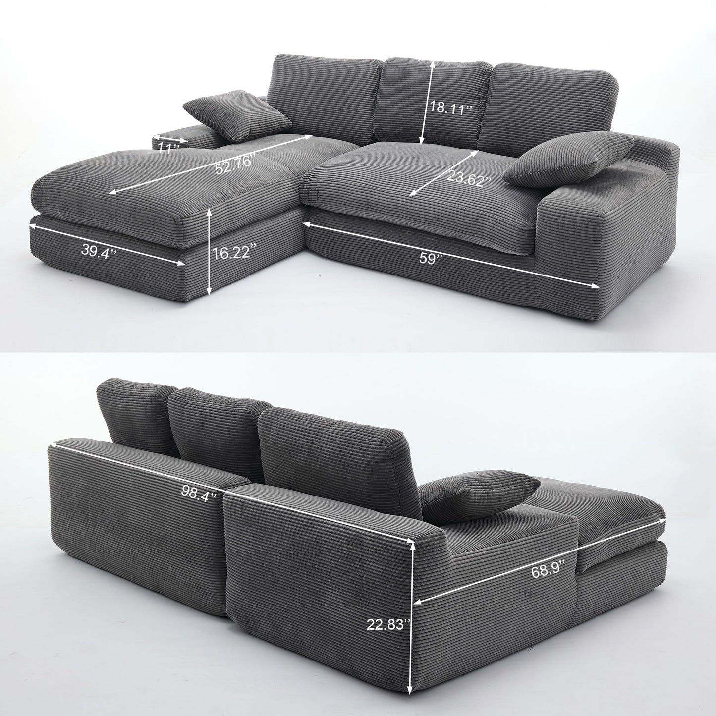 Modern Minimalist Modular Sectional Sofa Set, Upholstered Sleeper Couch - Gray