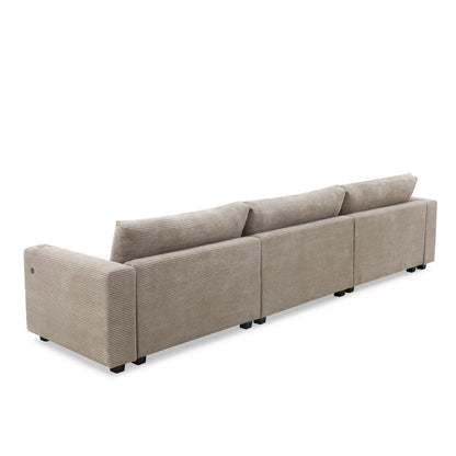 Oversized Sectional L Shaped Cloud Couch With USB Charging Port Cup Holder Deep And Wide Seat Sofa With Chaise Comfy - Khaki