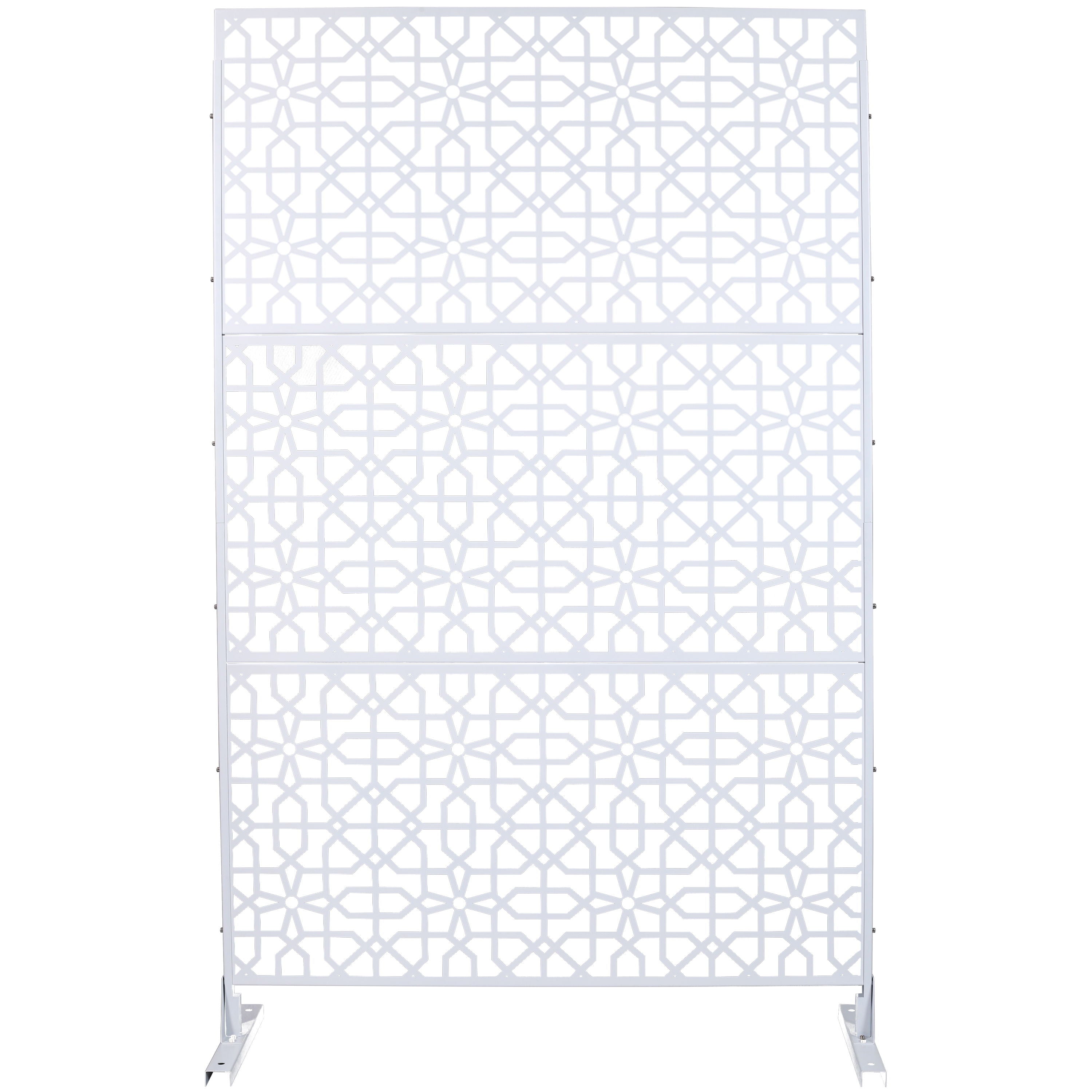 Outdoor & Indoor Metal Privacy Screen Freestanding Decorative Privacy Screen - White