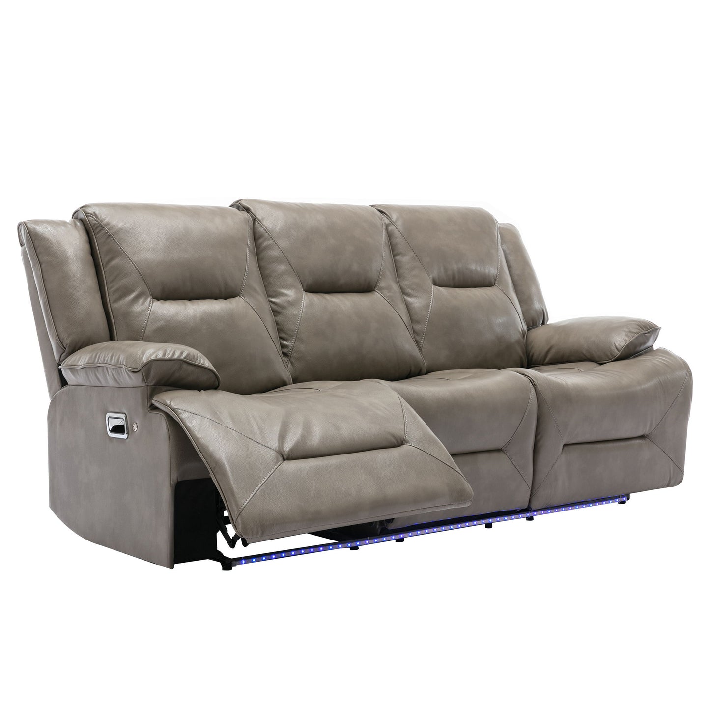 3 Seater Home Theater Recliner Manual Recliner Chair With A Led Light Strip Two Built-In Cup Holders For Living Room - Gray