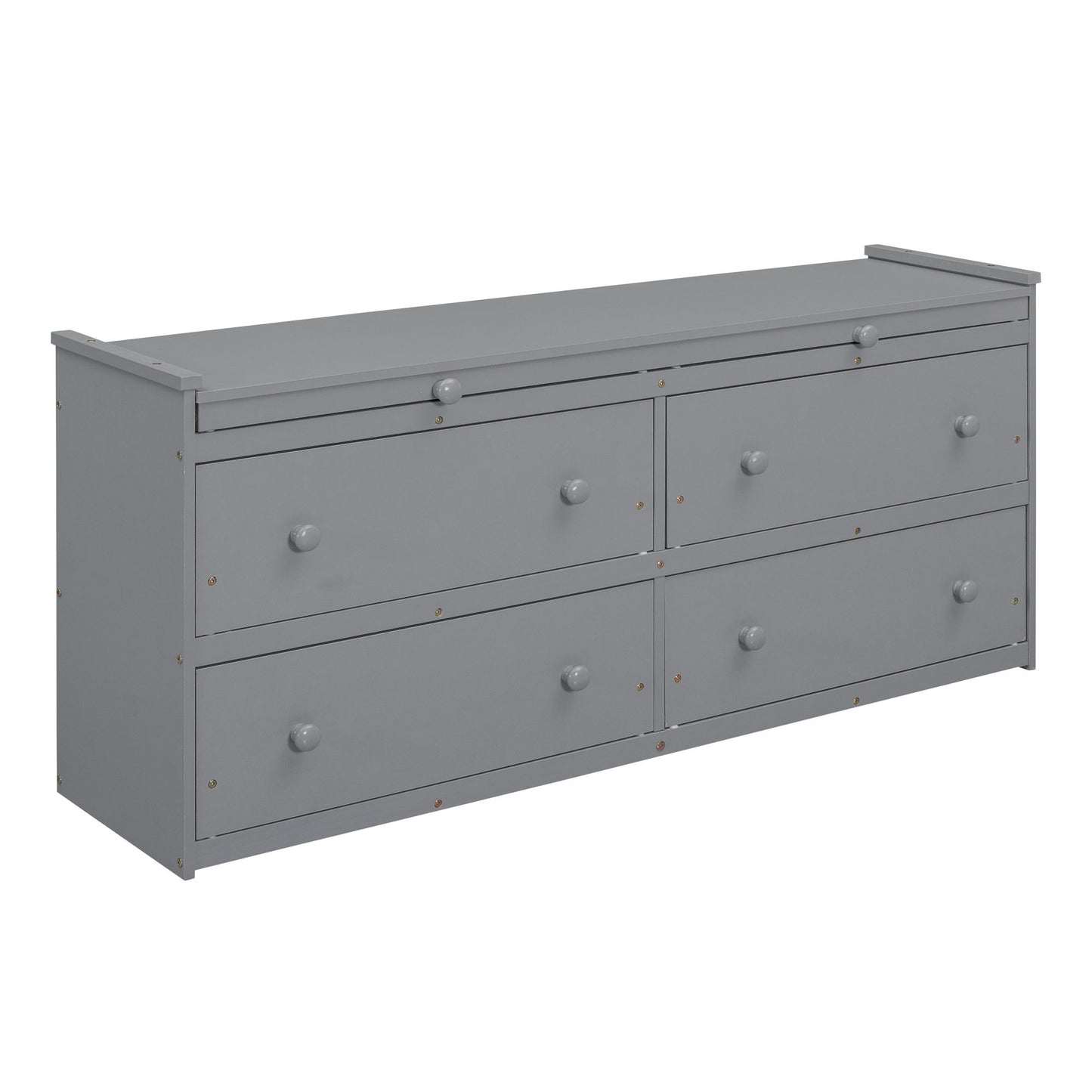 Full Size Loft Bed With Retractable Writing Desk And 4 Drawers, With Lateral Portable Desk And Shelves - Gray