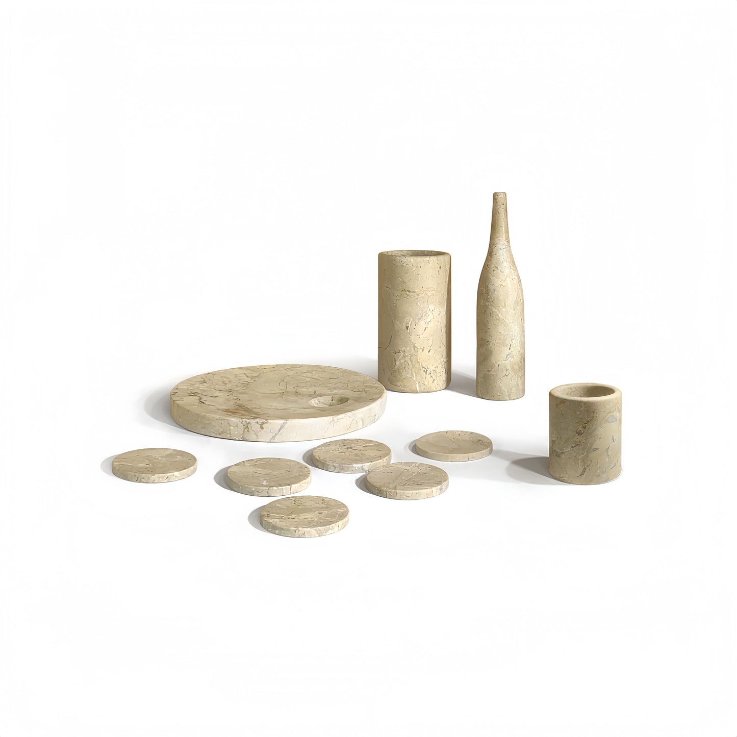 Luxury Natural Marble Dining Room Accessories Set, Genuine Marble, 10 Piece Set - Glod Yellow Beige