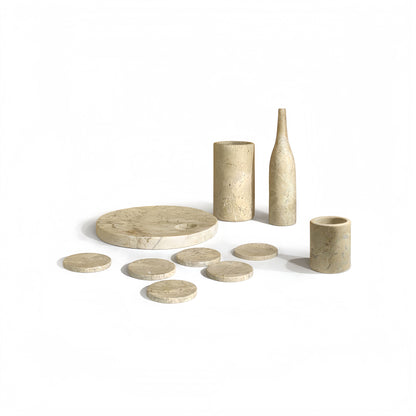 Luxury Natural Marble Dining Room Accessories Set, Genuine Marble, 10 Piece Set - Glod Yellow Beige