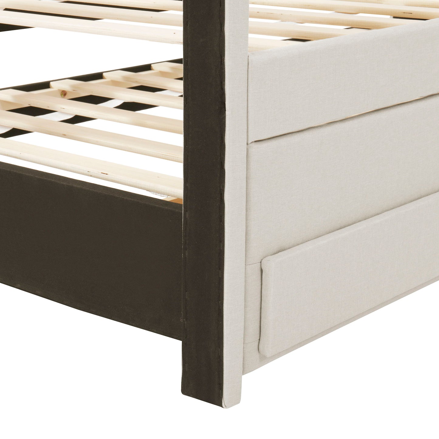 Full Size Upholstered Platform Bed With Twin Size Trundle And 3 Drawers - Beige