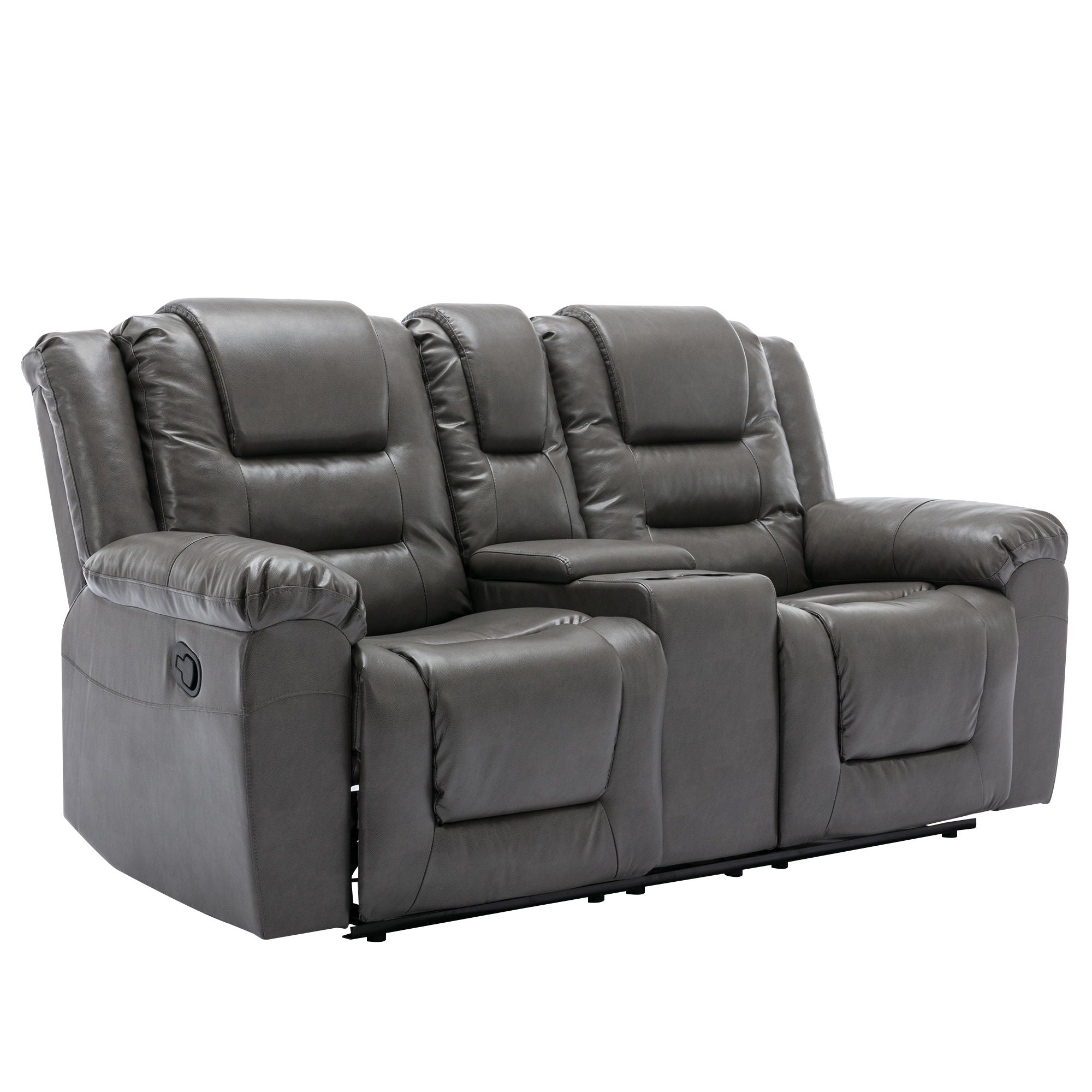 2 Seater Home Theater Recliner Manual Recliner Chair With A Storage Box And Two Cup Holders For Living Room - Gray