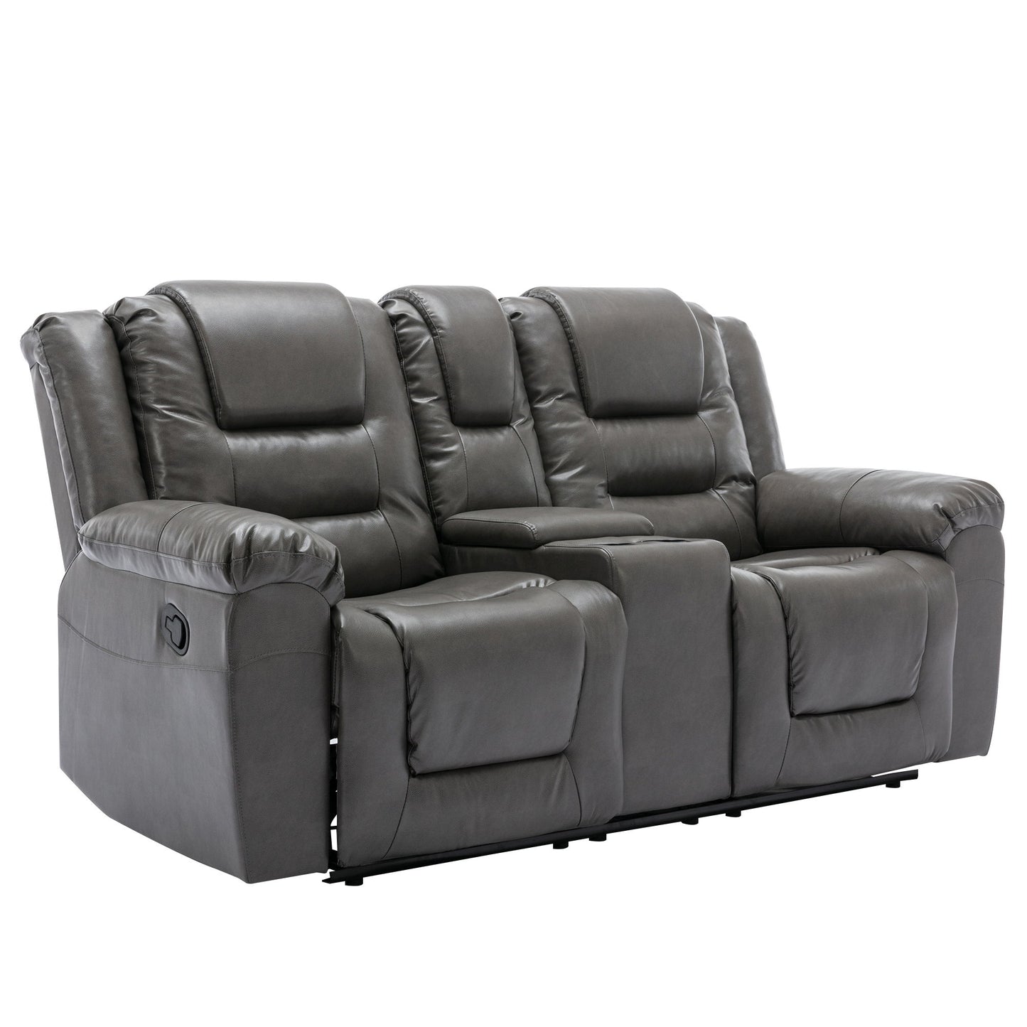 2 Seater Home Theater Recliner Manual Recliner Chair With A Storage Box And Two Cup Holders For Living Room - Gray