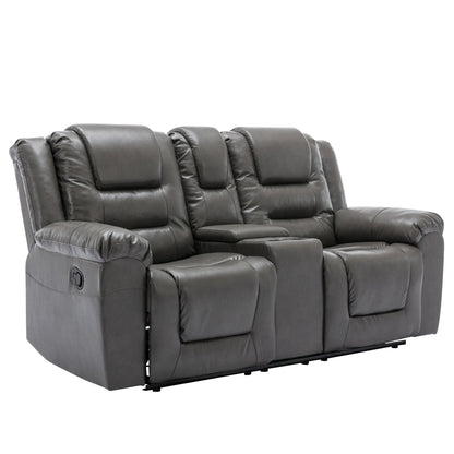 2 Seater Home Theater Recliner Manual Recliner Chair With A Storage Box And Two Cup Holders For Living Room - Gray