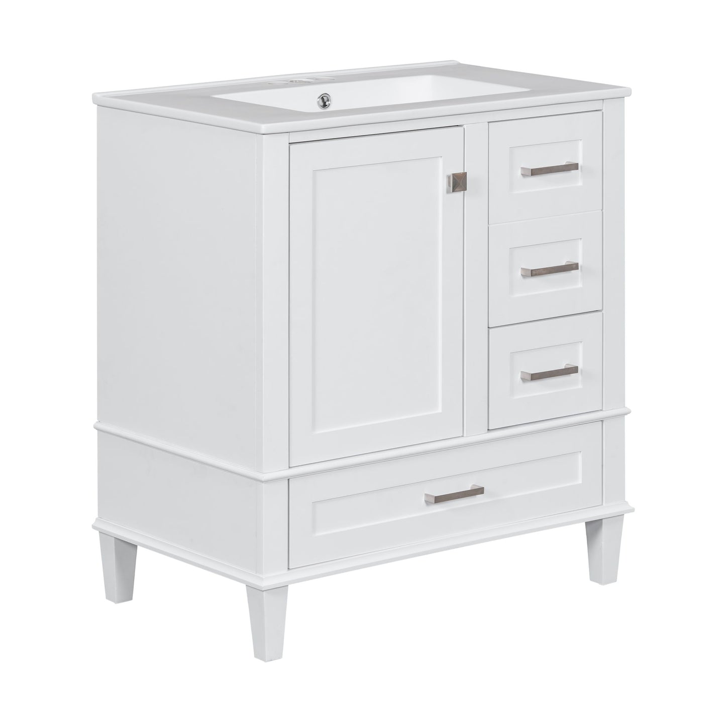 Bathroom Vanity, Modern Bathroom Cabinet With Sink Combo Set, Bathroom Storage Cabinet With A Soft Closing Door And 3 Drawers, Solid Wood Frame - White