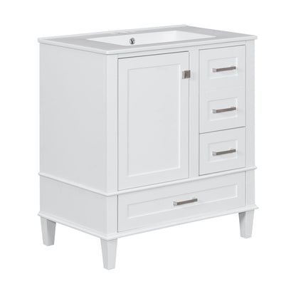 Bathroom Vanity, Modern Bathroom Cabinet With Sink Combo Set, Bathroom Storage Cabinet With A Soft Closing Door And 3 Drawers, Solid Wood Frame - White
