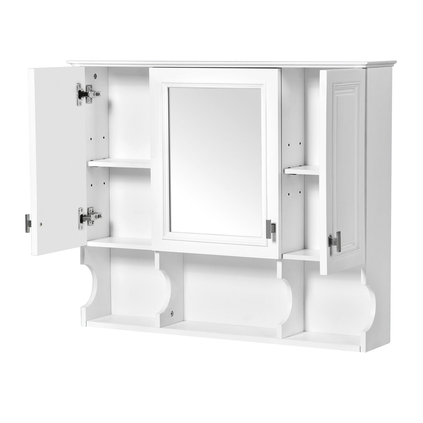 Wall Mounted Bathroom Medicine Cabinet, Modern Bathroom Wall Cabinet With Mirror, Mirror Cabinet With Open Shelves - White