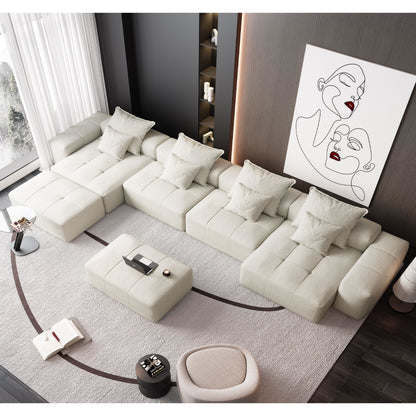 Modern Oversized Modular Sectional Sofa, Sparkling Chenille Fabric Soft Cushion Sofa With 8 Pillows, 8 Pieces Diy Combination Tufted Sofa, No Assembly Required - Beige