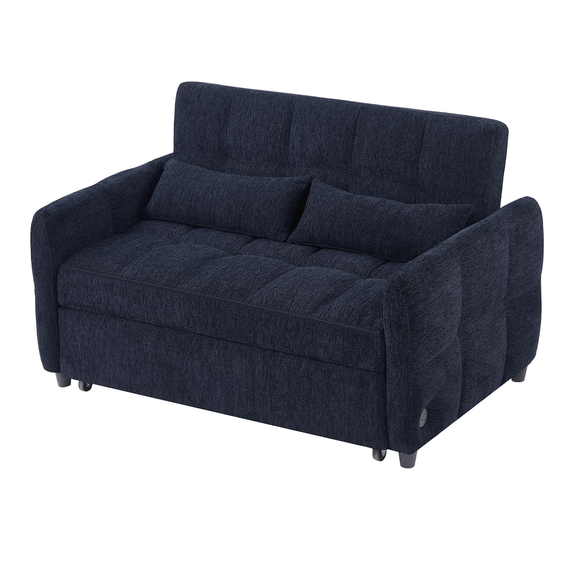 Loveseat Sofa Pull Out Sofa Bed Tufted Sleeper Sofa With An Adjustable Backrest, 3 USB Ports And 2 Lumbar Pillows For Living Room - Blue