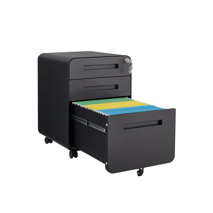 3 Drawer Mobile File Cabinet Under Desk Office, Simple Style Versatile Storage Cabinet For Legal / Letter / A4 Files, 5 Wheel Design Anti-Tilting Cold Rolled Steel Waterproof Moisture-Proof - Black