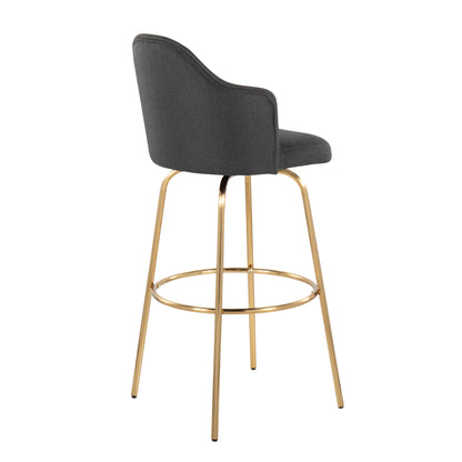 Ahoy - Contemporary Fixed Height Bar Stool Round Gold Footrest (Set of 2) - Charcoal / Gold