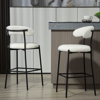 Counter Height Bar Stools Teddy Fabric Cover Kitchen Island Counter Bar Stool With Black Powder Coating Base And Footrest - Snow