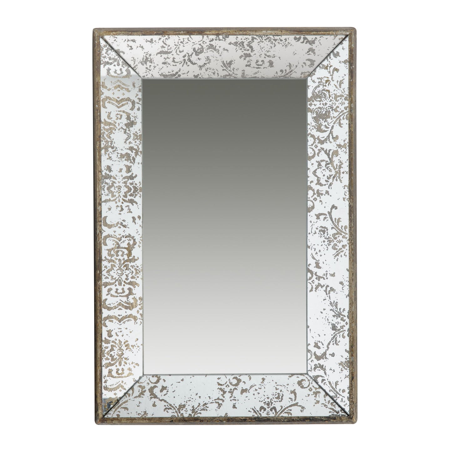 Antique Rectangle Mirror With Floral Accents, Mirrored Display Tray, Hanging Wall Mirror - Silver