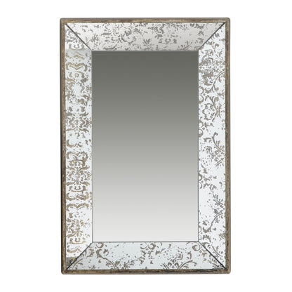 Antique Rectangle Mirror With Floral Accents, Mirrored Display Tray, Hanging Wall Mirror - Silver
