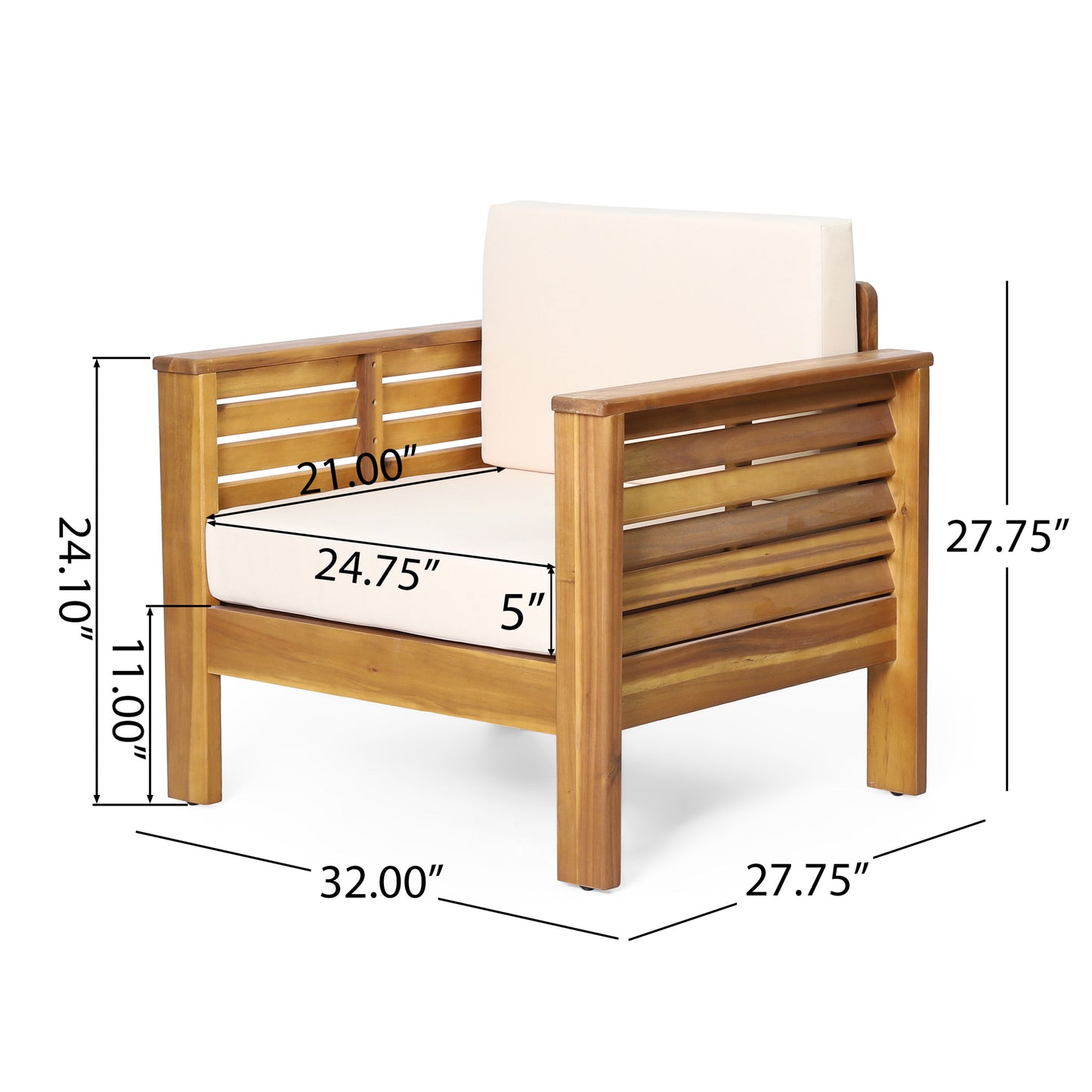 Acacia Wood Loveseat And Coffee Table Set With Cushions - Brown