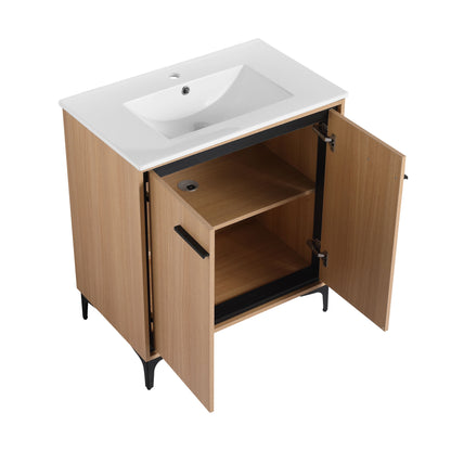 30" Bathroom Vanity Base With Basin And Storage Cabinet - Oak