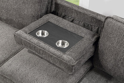 Estelle - Reversible Sleeper Sectional With Storage Chaise Drop-Down Table 2 Cup Holders And 2 USB Ports - Dark Gray