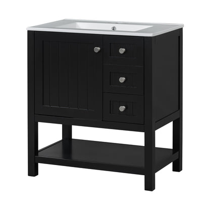 Transitional Style Bathroom Vanity Cabinet Combo With Ceramic Sink, Soft Close Door - Black