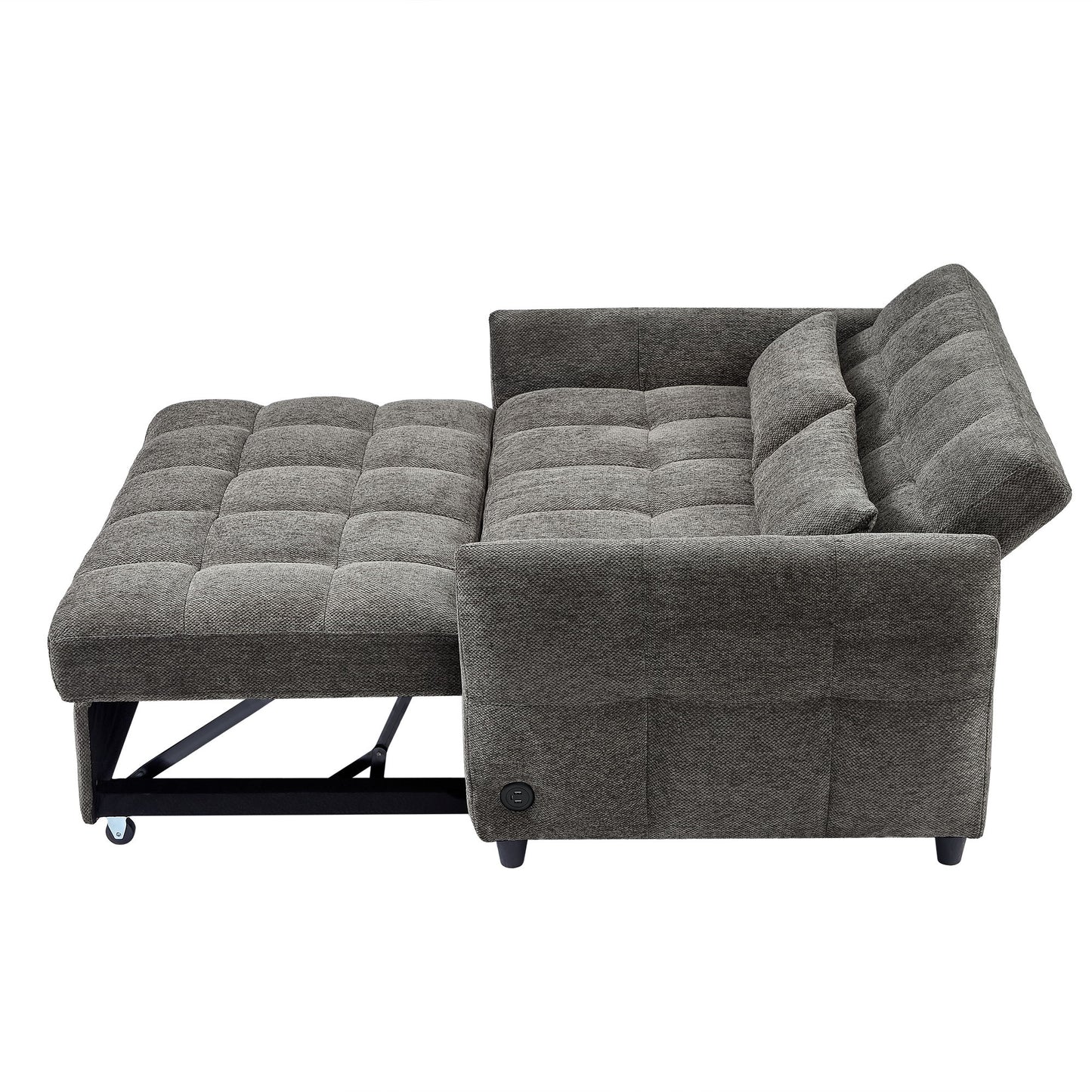 Loveseat Sofa Pull Out Sofa Bed Tufted Sleeper Sofa With An Adjustable Backrest, 3 USB Ports And 2 Lumbar Pillows For Living Room - Gray