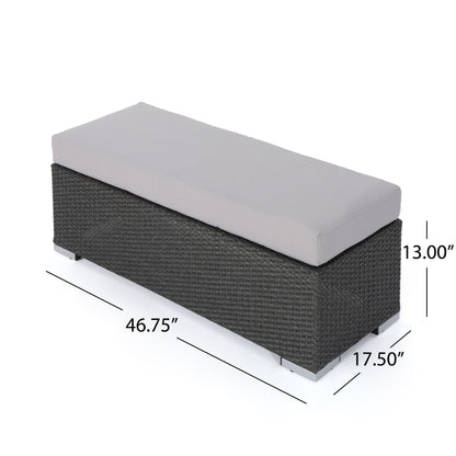 Enthrallia - Outdoor Wicker Bench With Cushion - Gray