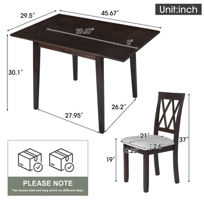 3 Piece Kitchen Dining Set With Drop Leaf Dining Table And 2 Dining Upholstered Chairs, Dining Room Set For Small Places - Espresso